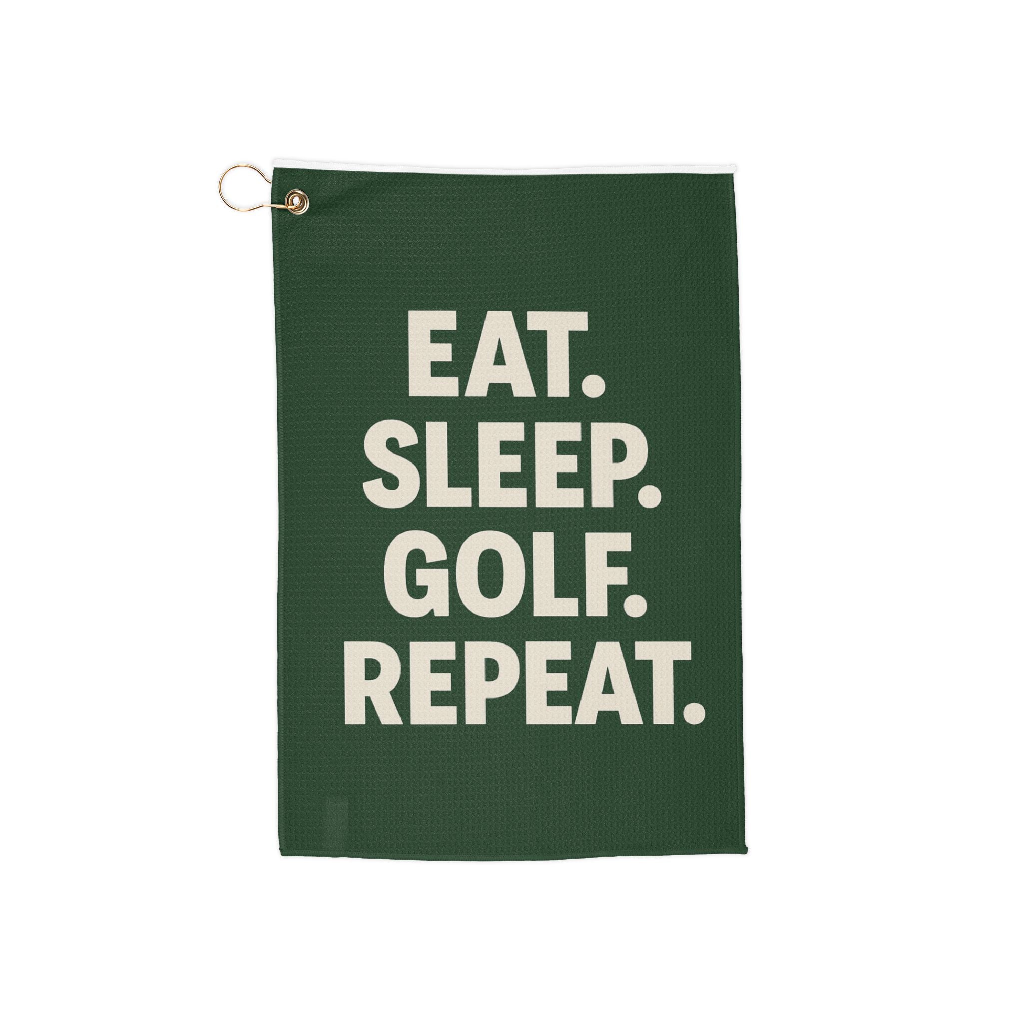 Eat Sleep Golf Repeat Golf Towel | Green Microfiber Towel with Hook