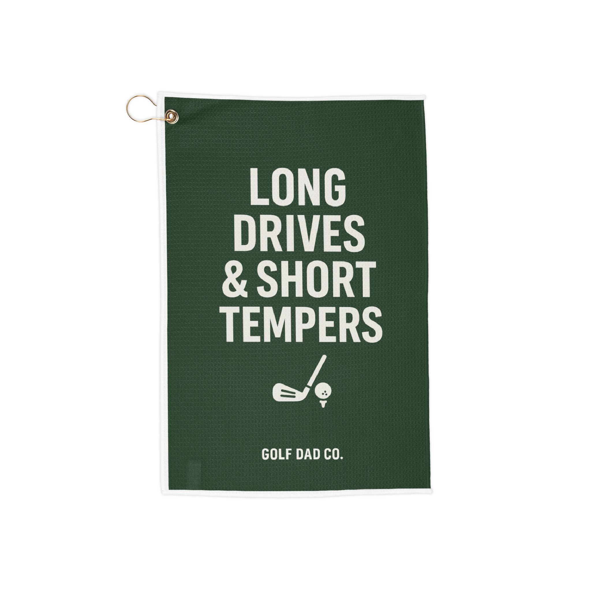 Long Drives & Short Tempers Golf Towel | Golf Club Icon, Dark Green